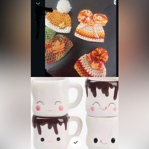 Autumn Crochet Baby Hats - Pom Pom & Leaf Accents/decorative mugs